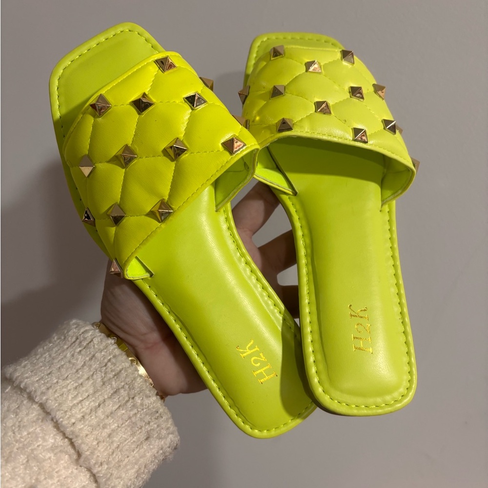 H2K Neon Yellow Studded Women's Sandals